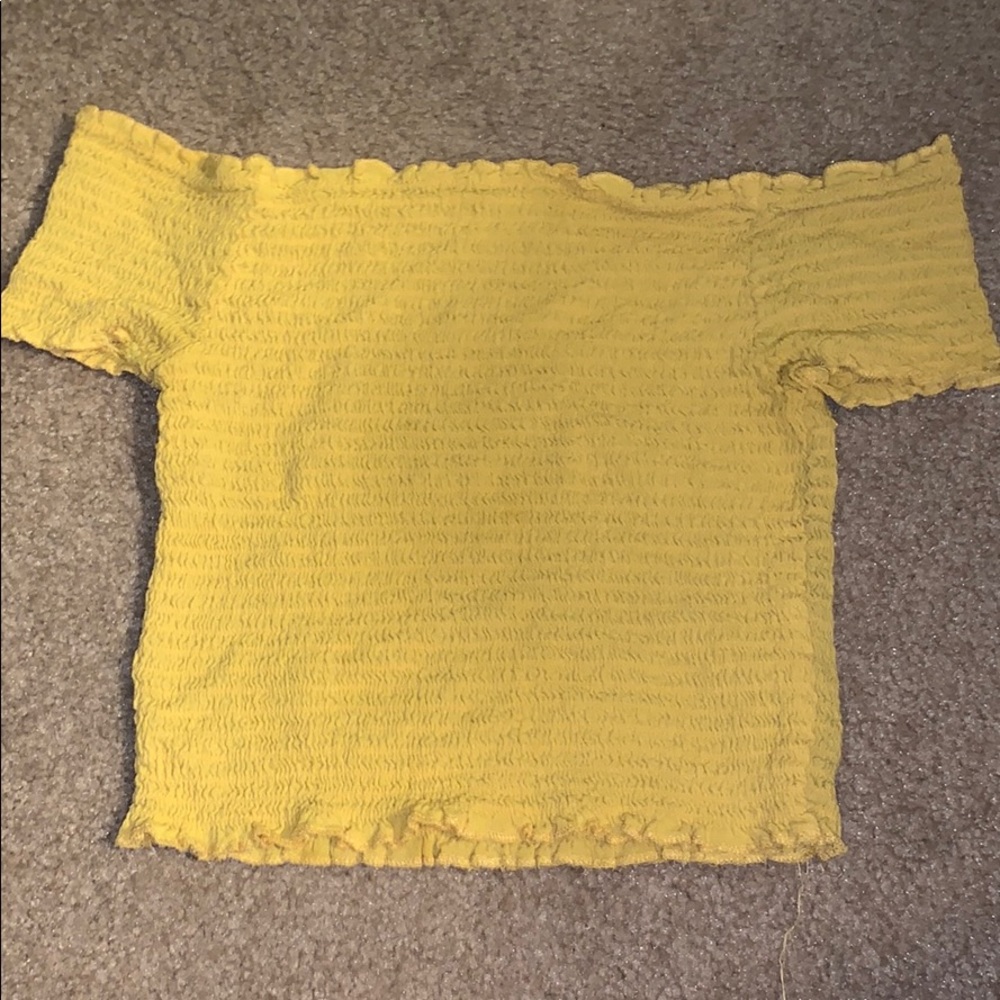 Cropped yellow ruffled off the shoulder top